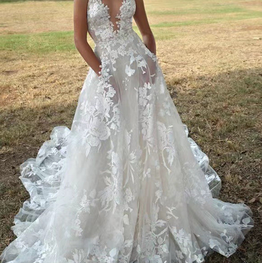 Women's Slim Shoulder Strap Maxi Wedding Dress