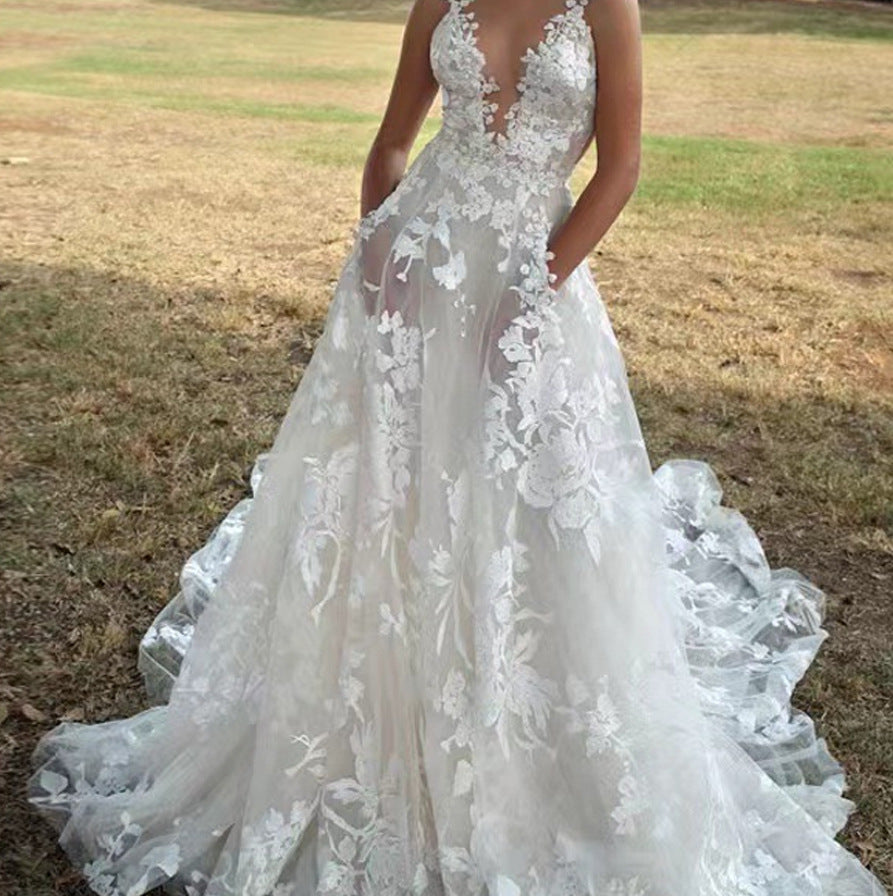 Women's Slim Shoulder Strap Maxi Wedding Dress
