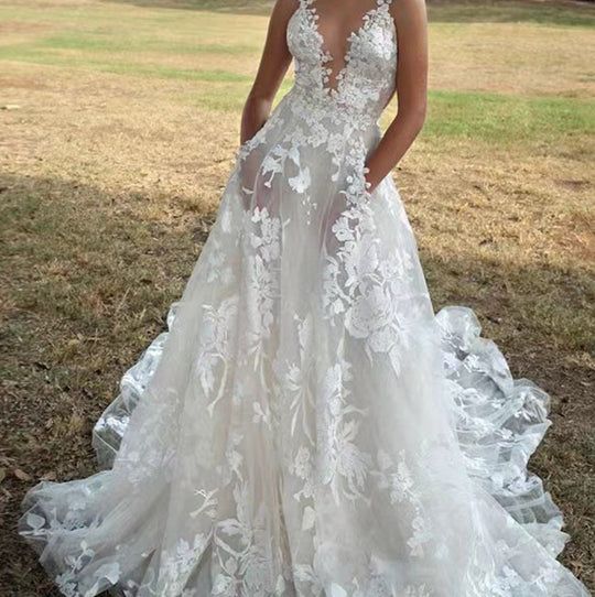 Women's Slim Shoulder Strap Maxi Wedding Dress