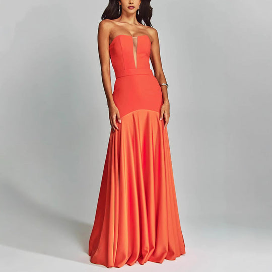 Women's Strapless Wedding Guest Maxi Dress