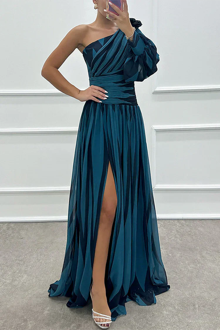 Women's Striped One-Shoulder Maxi Wedding Guest Dress
