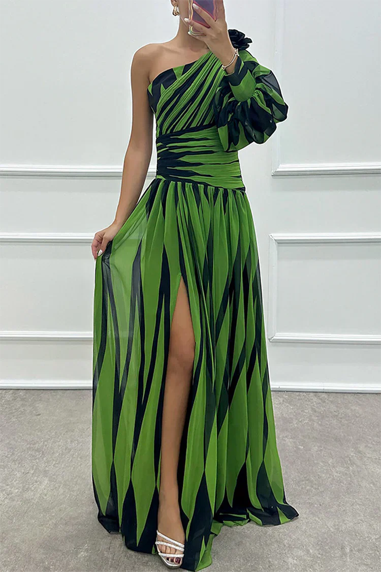 Women's Striped One-Shoulder Maxi Wedding Guest Dress
