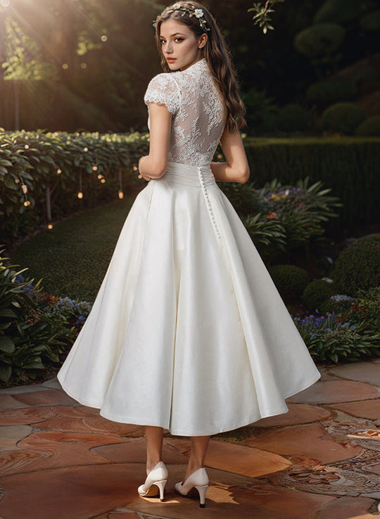 Women's V-Neck Midi Wedding Dress