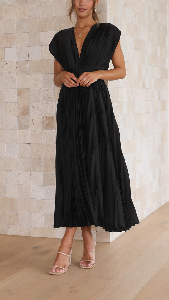Women's V-Neck Pleated Maxi Wedding Guest Dress