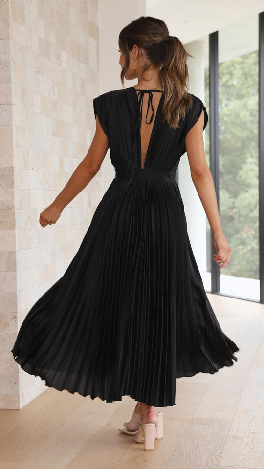 Women's V-Neck Pleated Maxi Wedding Guest Dress