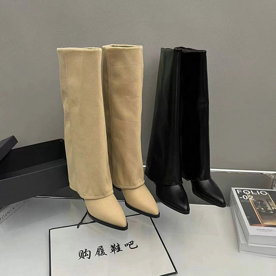 Women’s Wide High Boots With Square Toe And High Heel