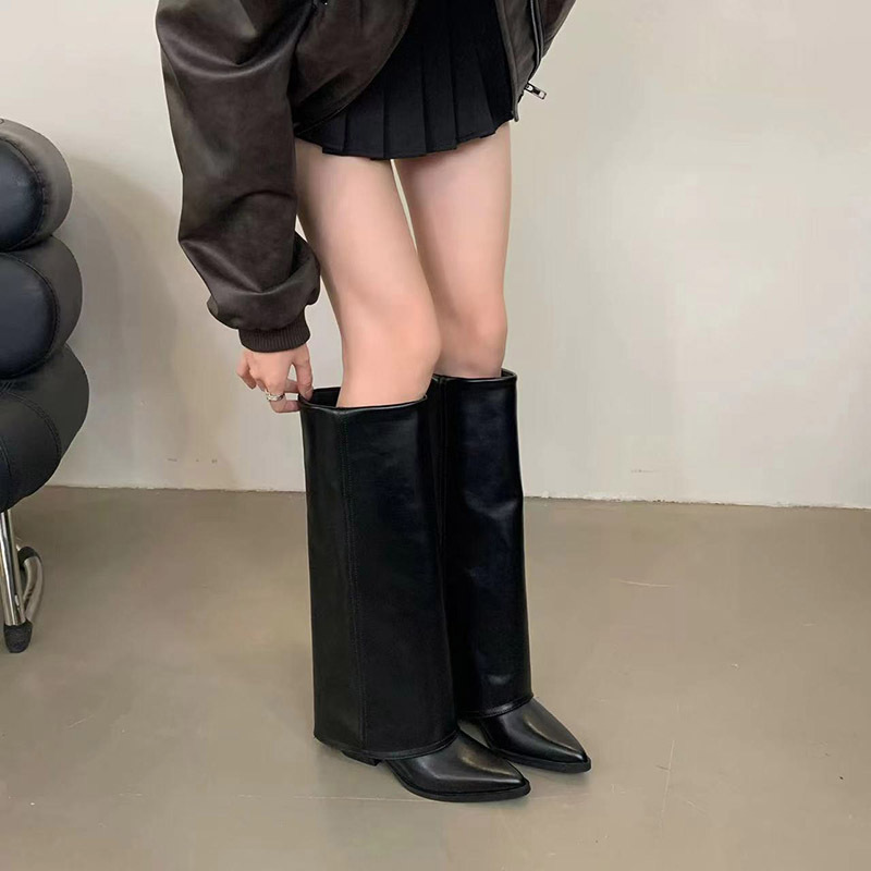 Women’s Wide High Boots With Square Toe And High Heel