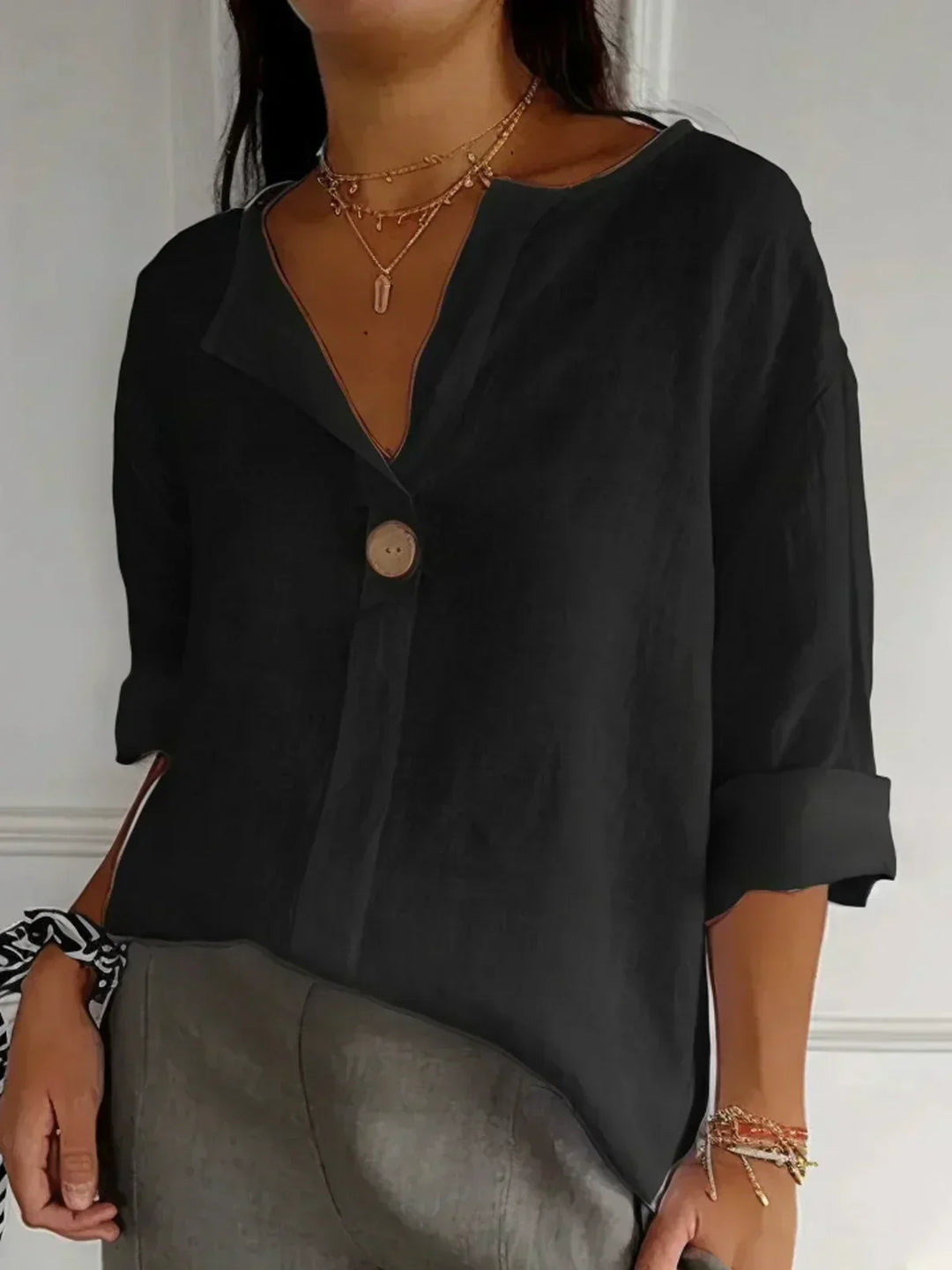 Women's 3/4 Sleeve V-Neck Blouse