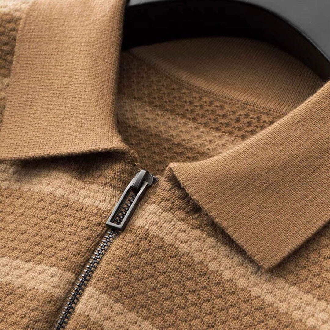 Men's Half-Zip Striped Polo Shirt