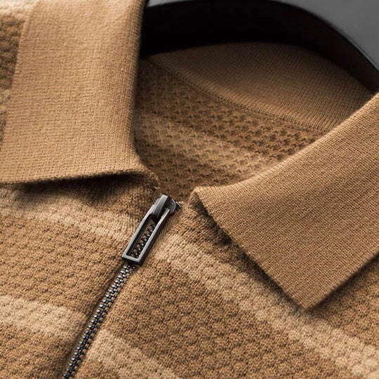 Men's Half-Zip Striped Polo Shirt