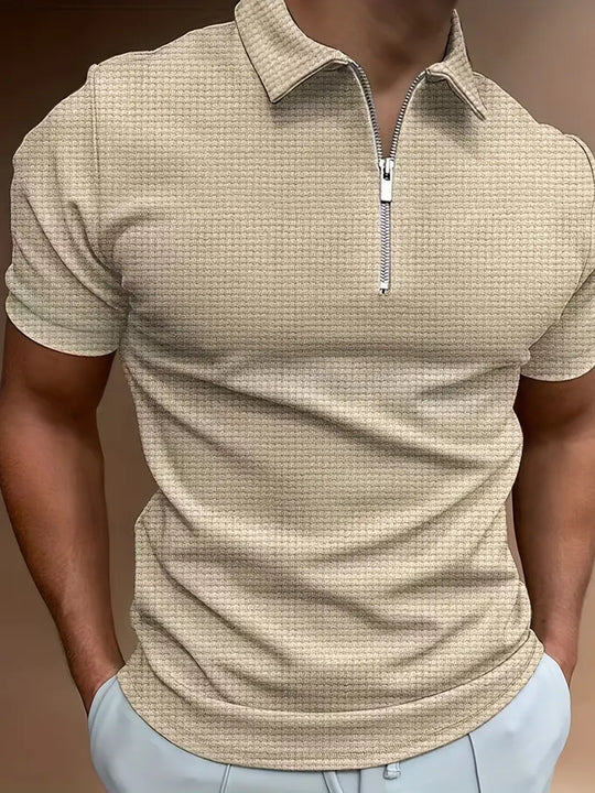 Men's Casual Zip Up Polo Shirt