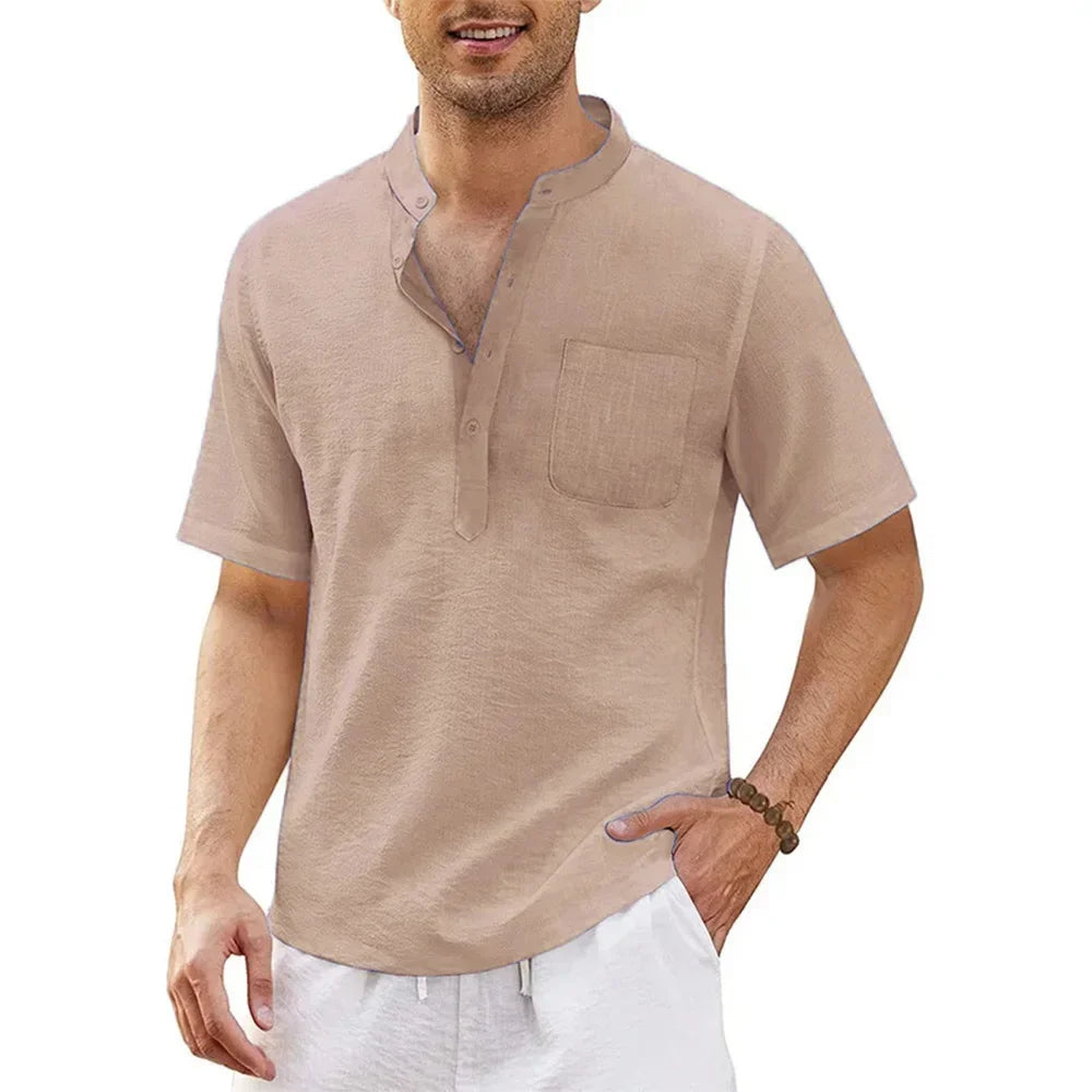 Men's Henley Short Sleeve Shirt with Pocket
