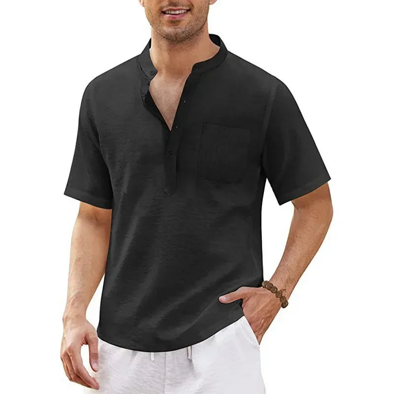 Men's Henley Short Sleeve Shirt with Pocket
