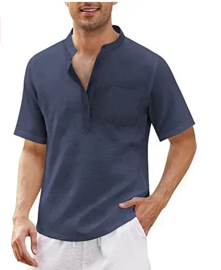Men's Henley Short Sleeve Shirt with Pocket