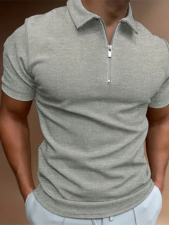 Men's Casual Zip Up Polo Shirt