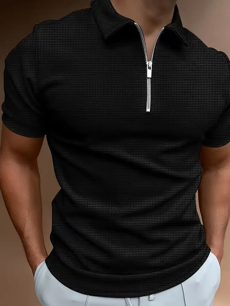 Men's Casual Zip Up Polo Shirt