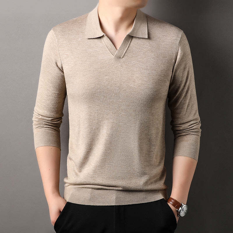 Men's Long Sleeve V Neck Polo Shirt
