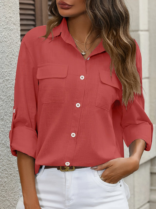 Women's Button Down Pocket Blouse