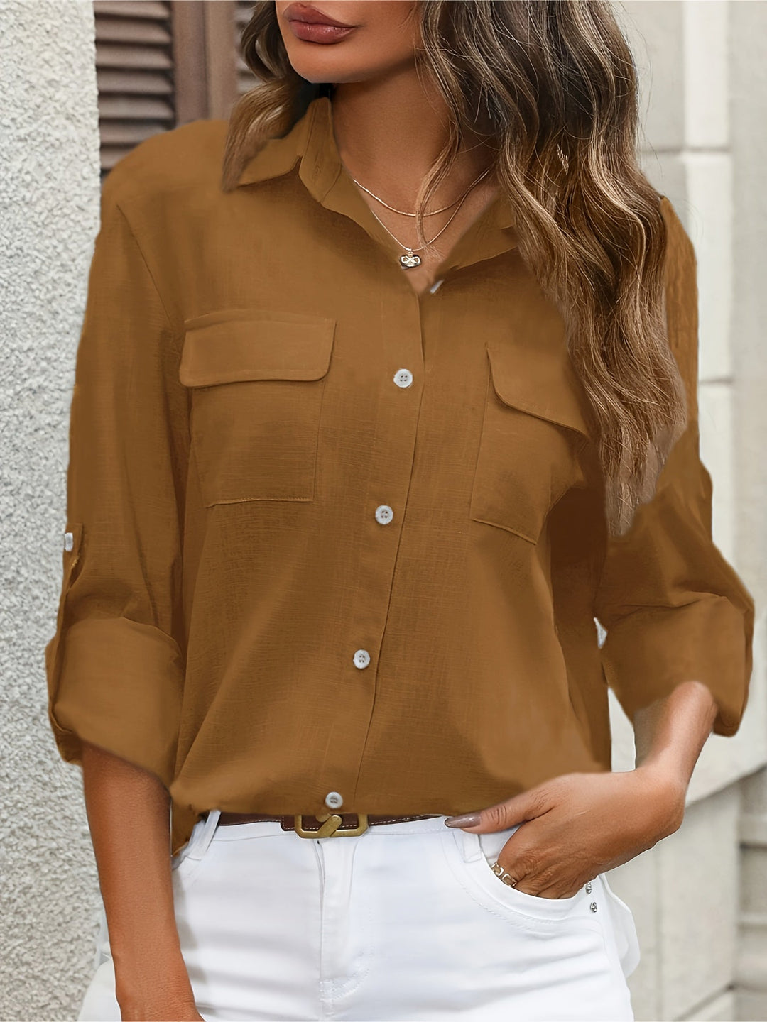 Women's Button Down Pocket Blouse