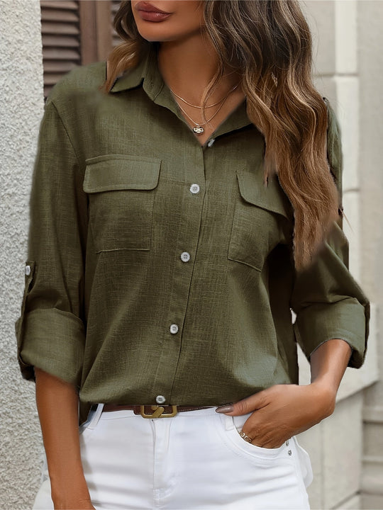 Women's Button Down Pocket Blouse