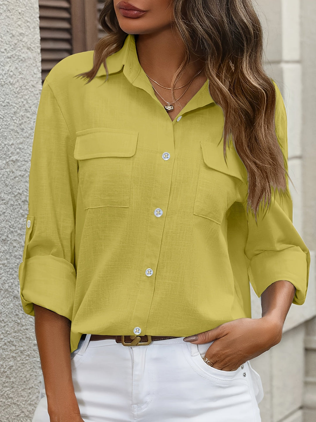 Women's Button Down Pocket Blouse