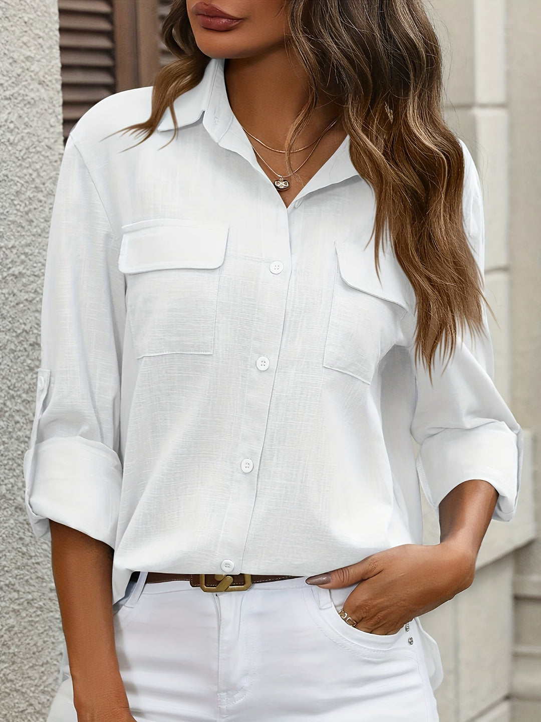 Women's Button Down Pocket Blouse