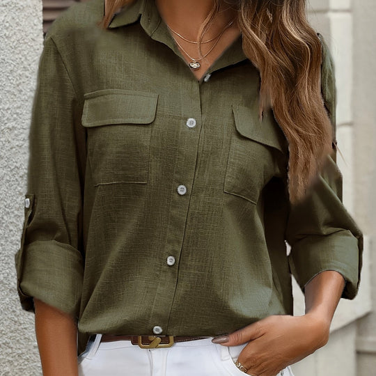 Women's Button Down Pocket Blouse