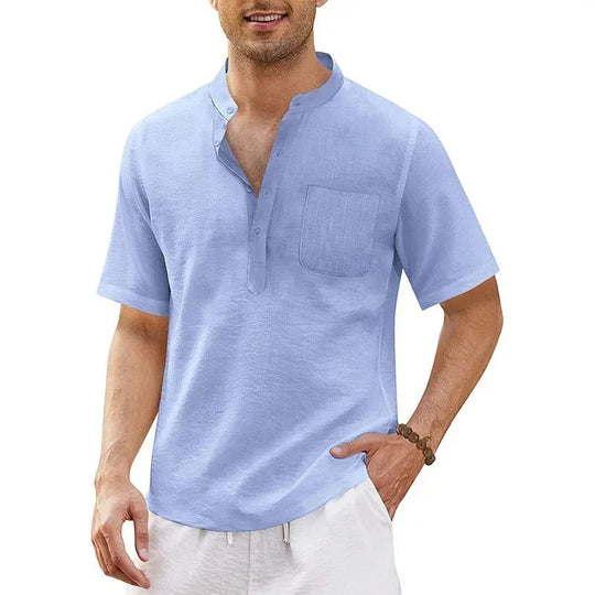 Men's Henley Short Sleeve Shirt with Pocket