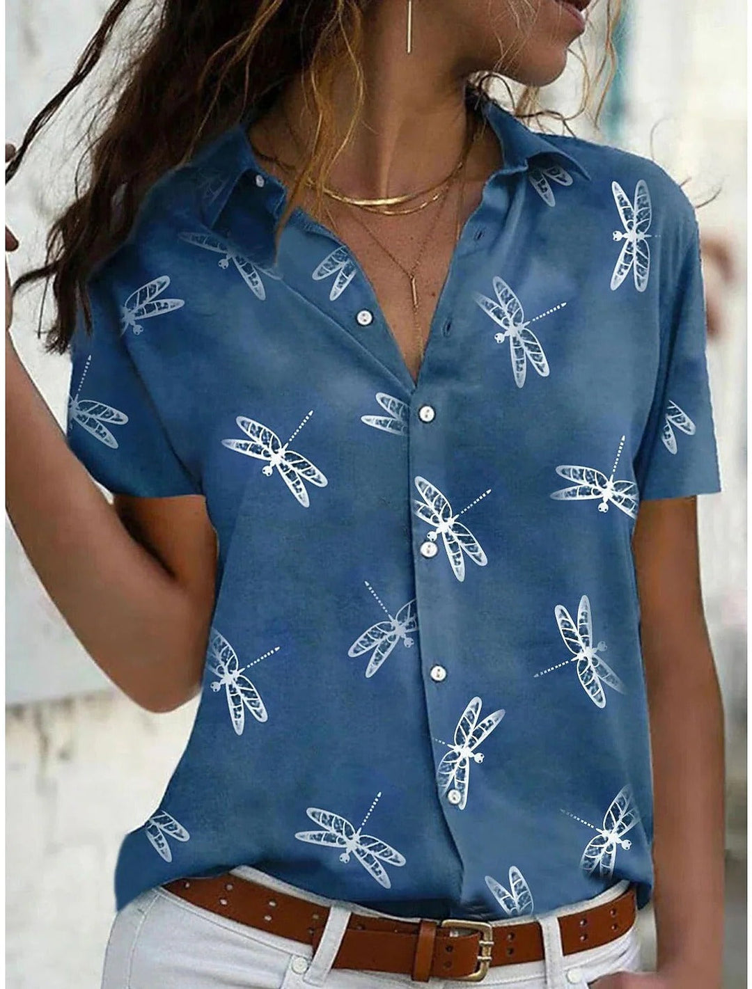 Ella | Button-Down Dragonfly Print Shirt