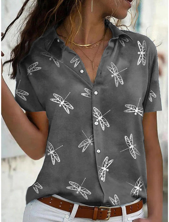 Ella | Button-Down Dragonfly Print Shirt