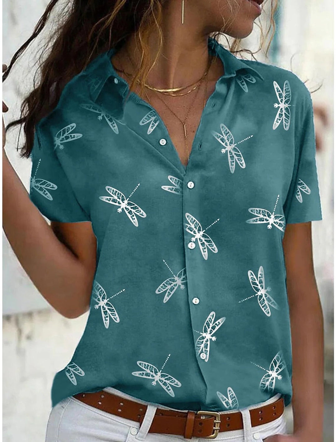 Ella | Button-Down Dragonfly Print Shirt